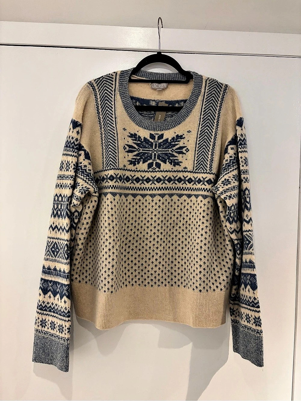 J.Crew Fair Isle Crewneck Sweater in Cream & Blue XL